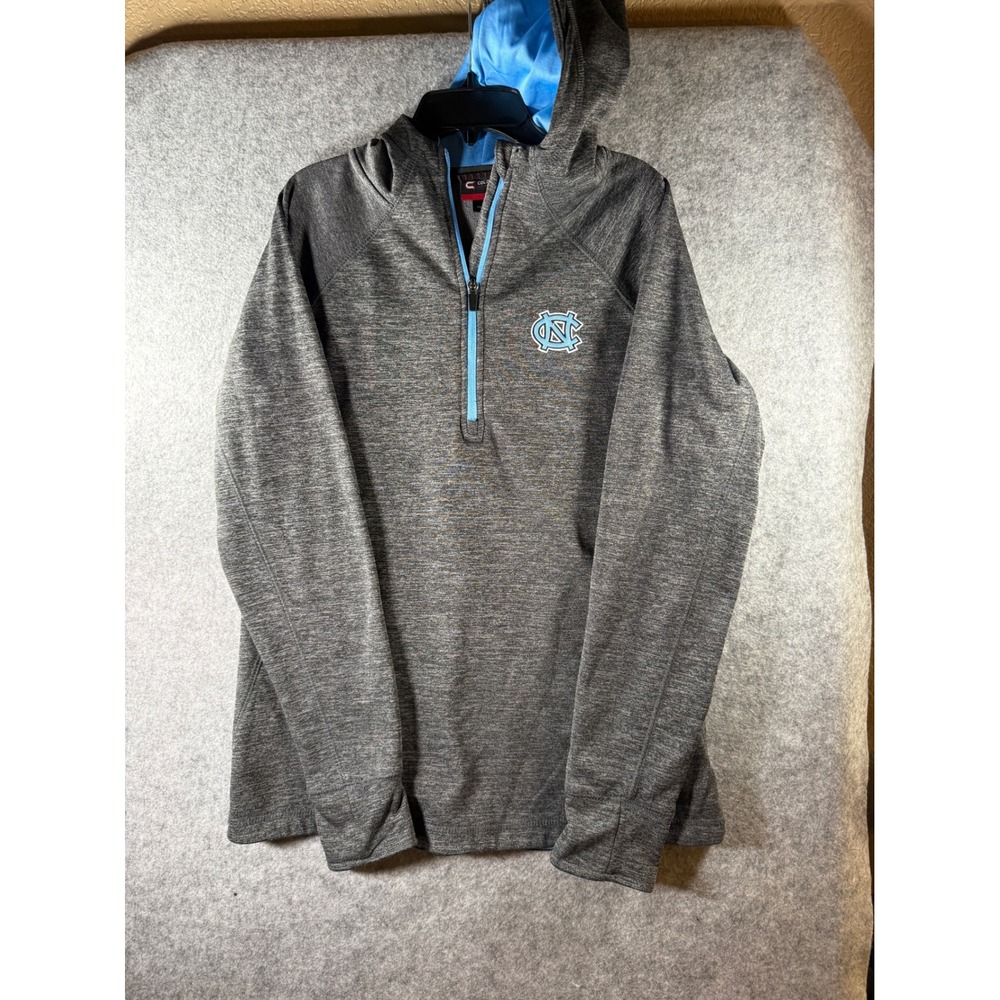 Colosseum UNC North Carolina Tar Heels Quarter Zip Hoodie Gray Mens L Thumbhole